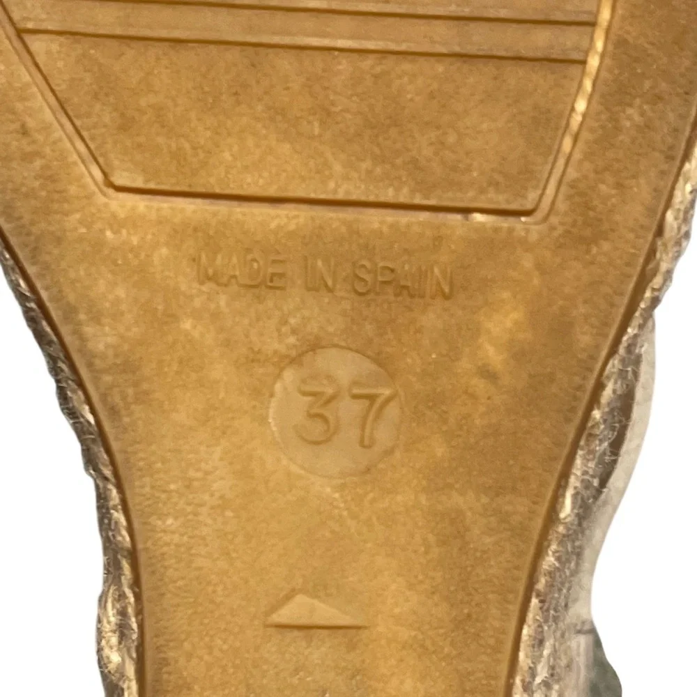 kanna Taupe Textured Leather Spain Espadrille Wedge Sandals Size EU 37 US 6.5-7